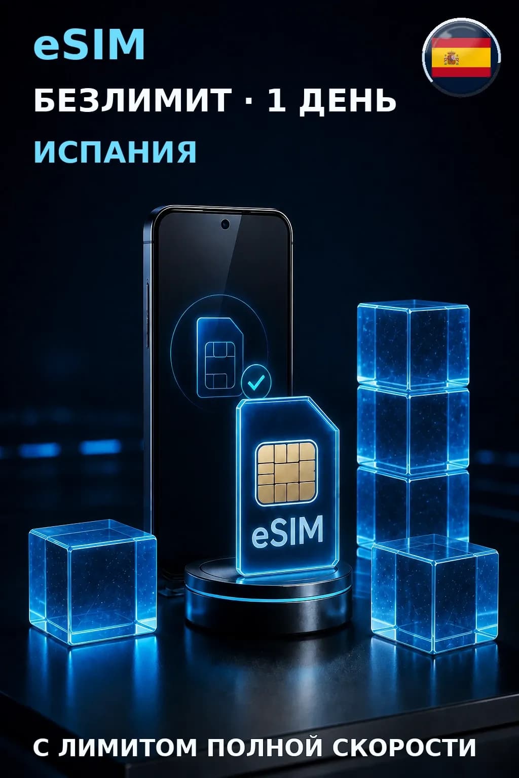 eSIM Испания — БЕЗЛИМИТ, 1 день — интернет