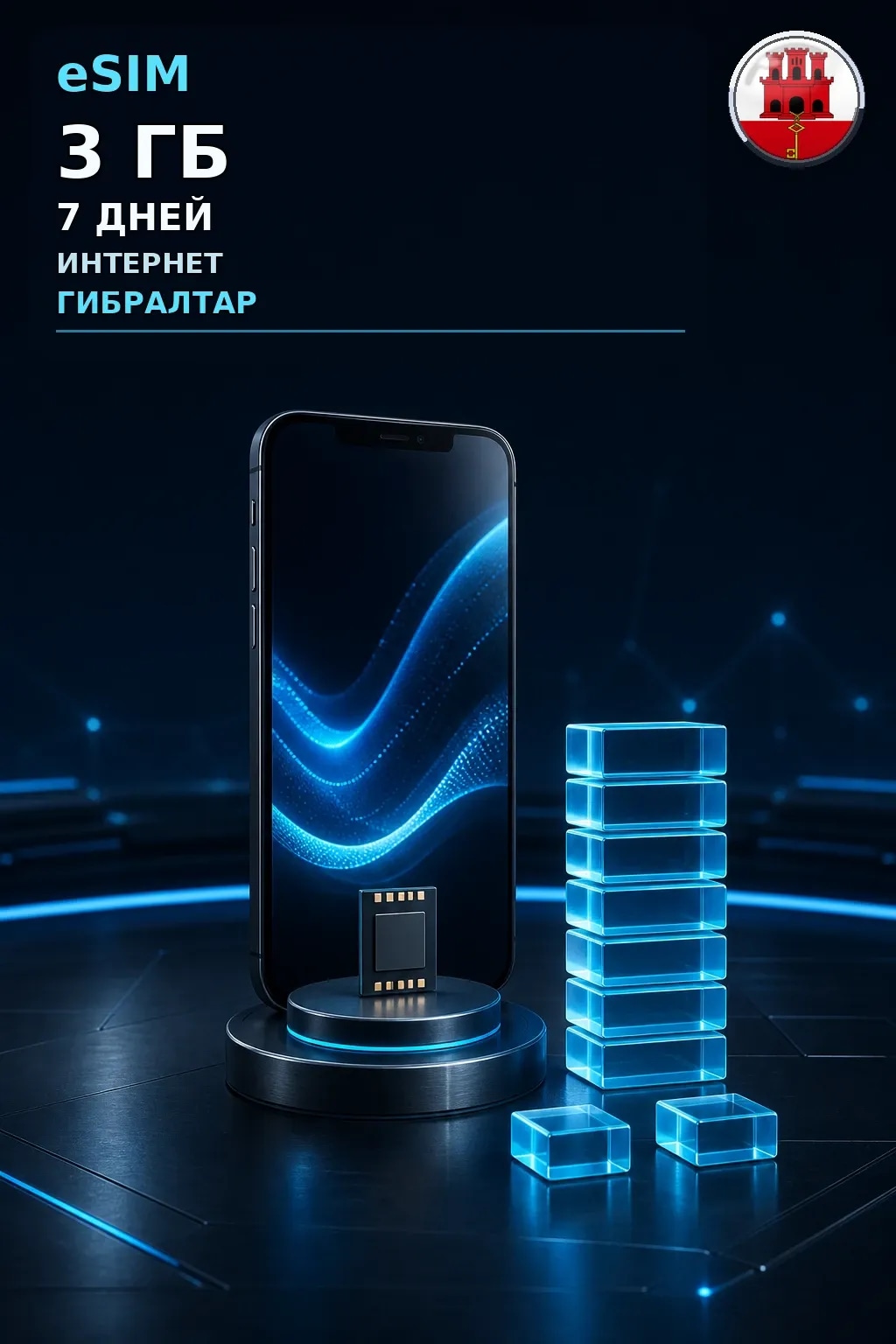 eSIM Гибралтар — 3 ГБ, 7 дней — интернет