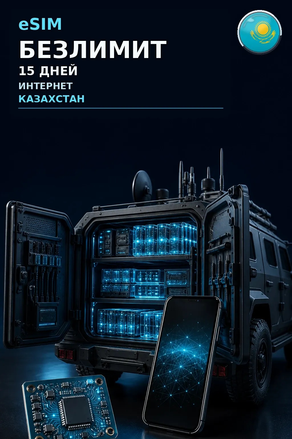 eSIM Казахстан — БЕЗЛИМИТ, 15 дней — интернет