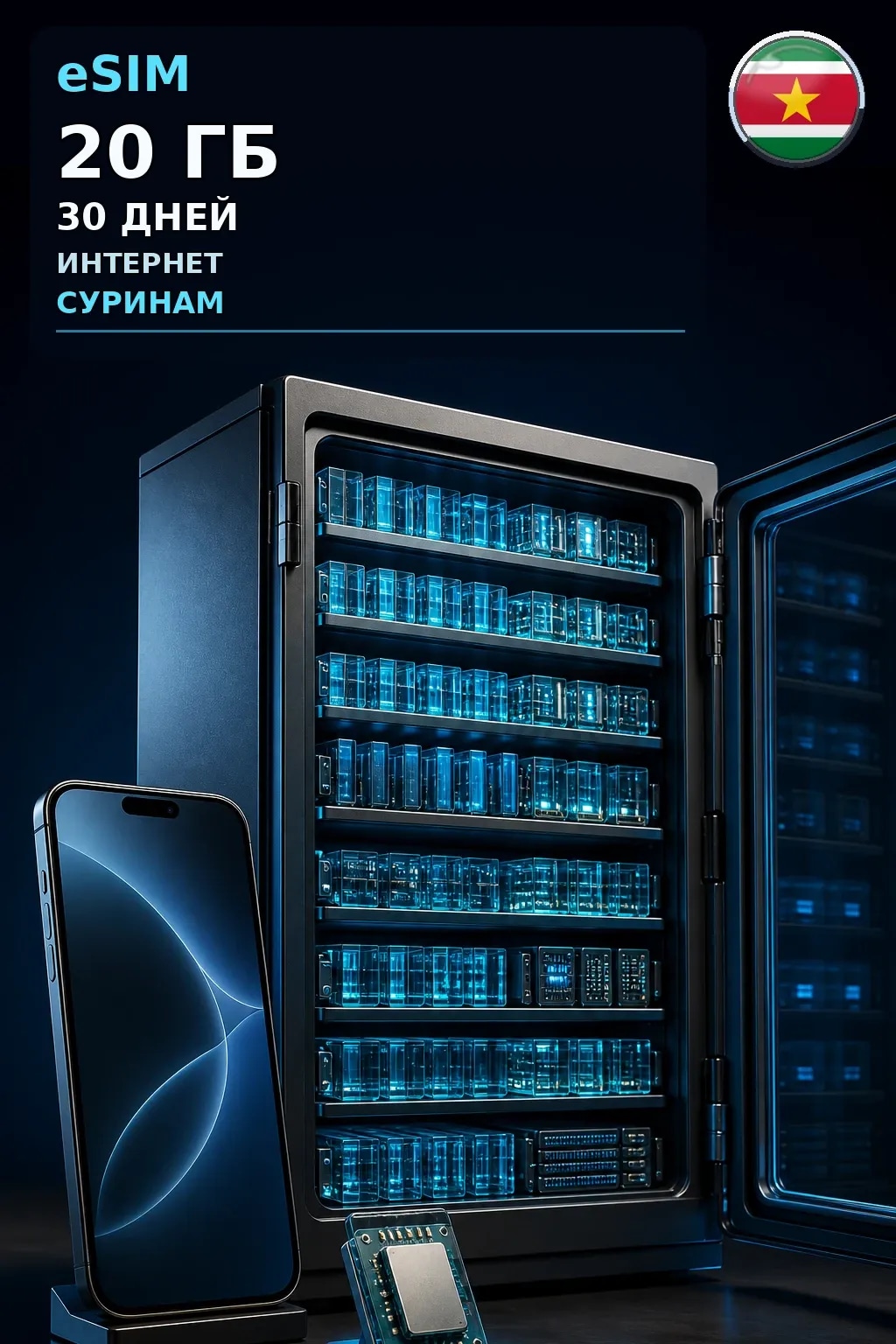 eSIM Суринам — 20 ГБ, 30 дней — интернет