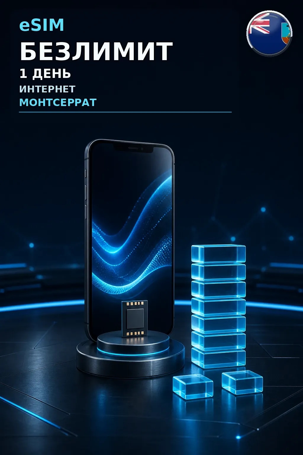 eSIM Монтсеррат — БЕЗЛИМИТ, 1 день — интернет