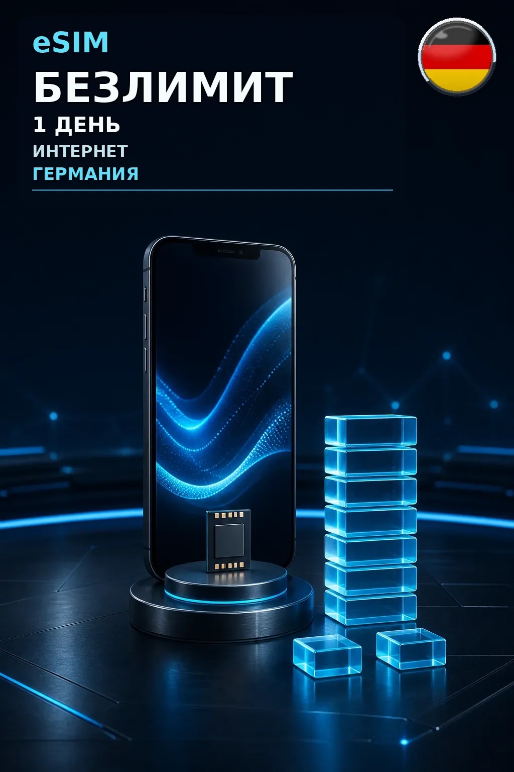 eSIM Германия — БЕЗЛИМИТ, 1 день — интернет