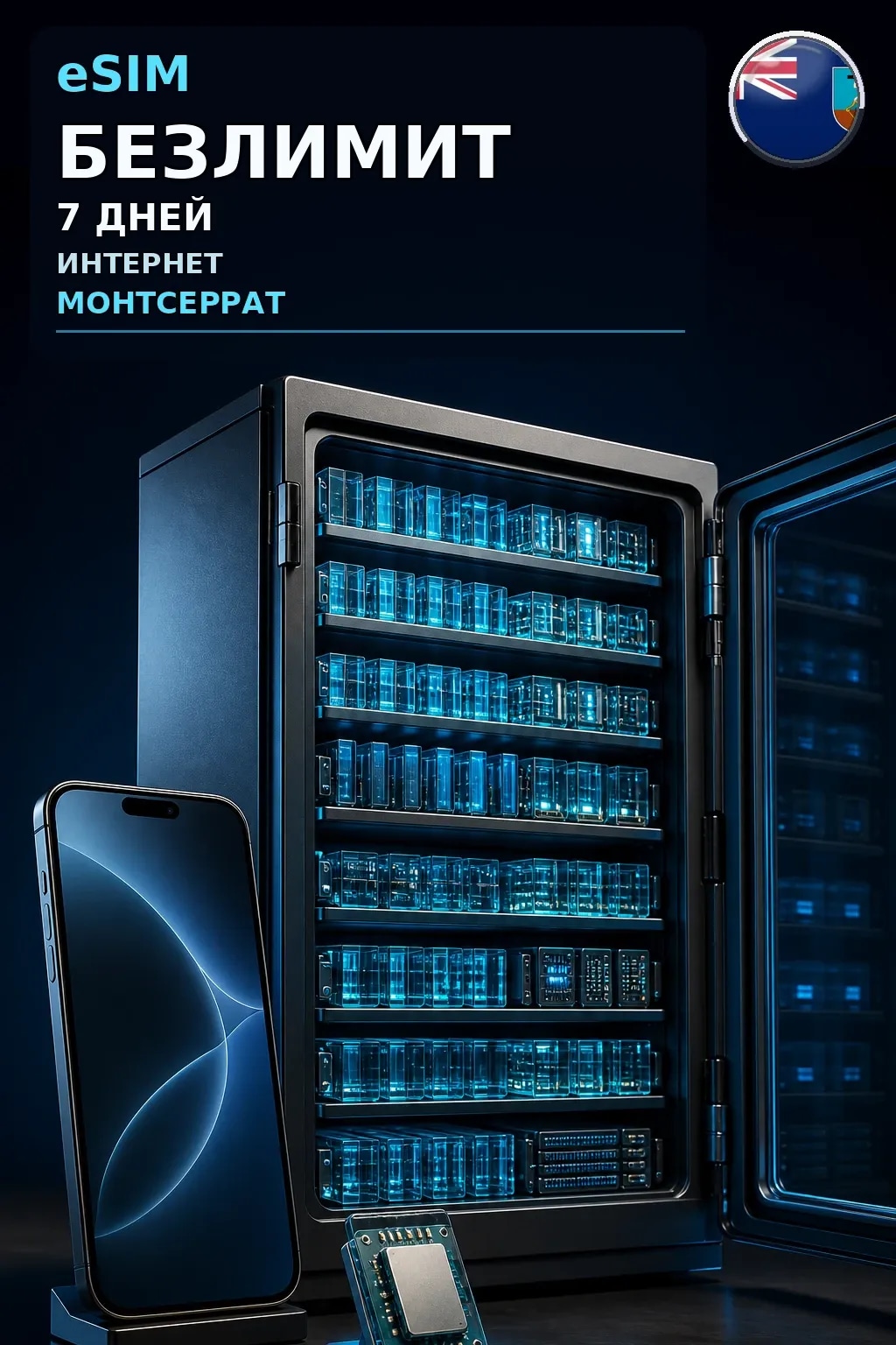 eSIM Монтсеррат — БЕЗЛИМИТ, 7 дней — интернет