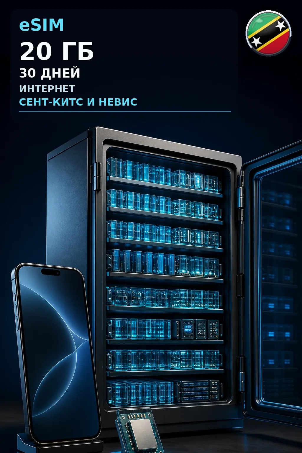 eSIM Сент-Китс и Невис — 20 ГБ, 30 дней — интернет