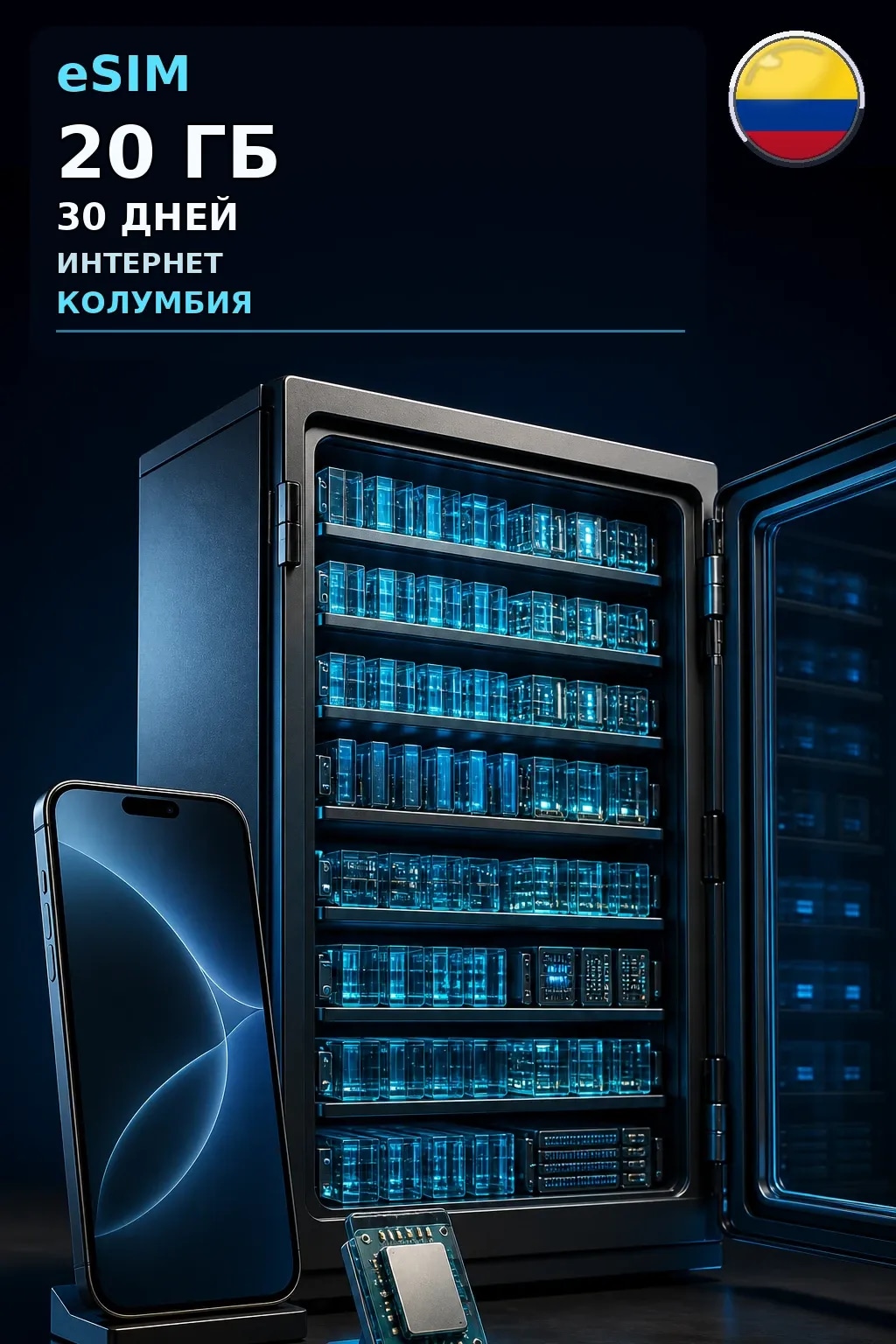eSIM Колумбия — 20 ГБ, 30 дней — интернет