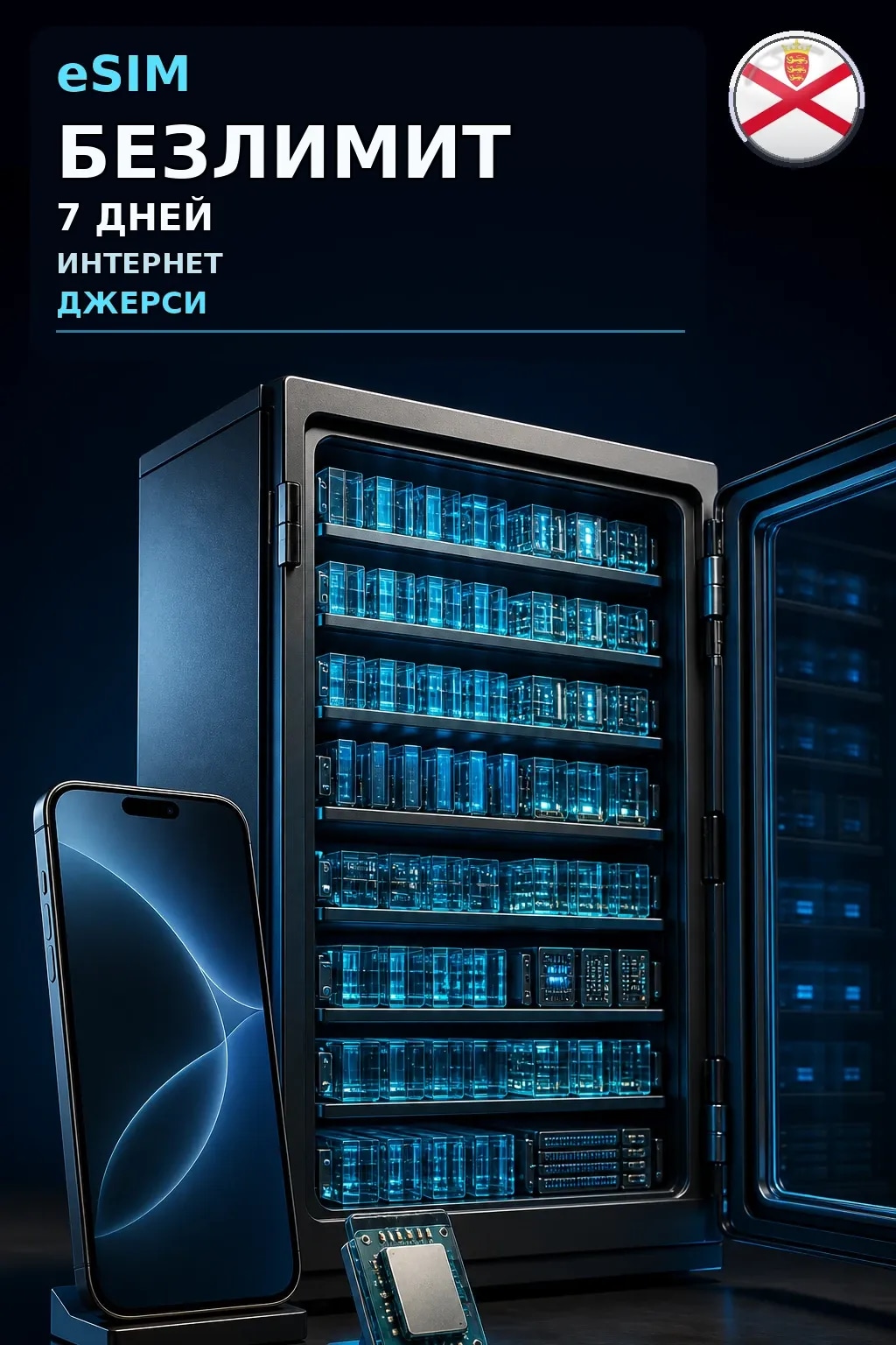 eSIM Джерси — БЕЗЛИМИТ, 7 дней — интернет