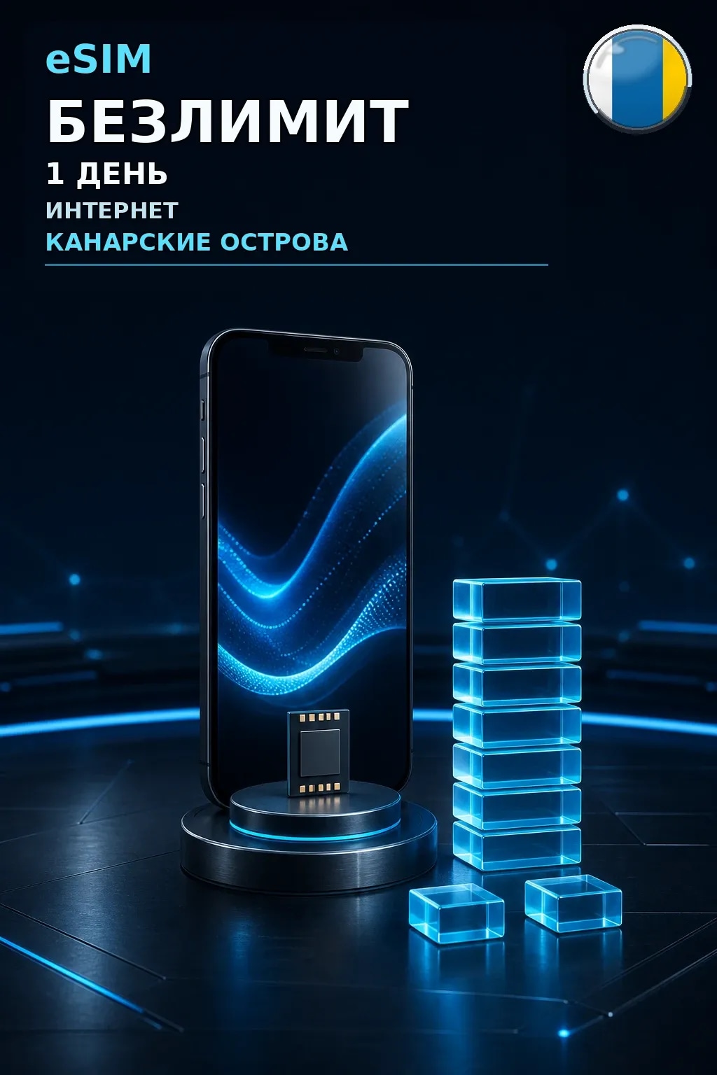 eSIM Канарские Острова — БЕЗЛИМИТ, 1 день — интернет
