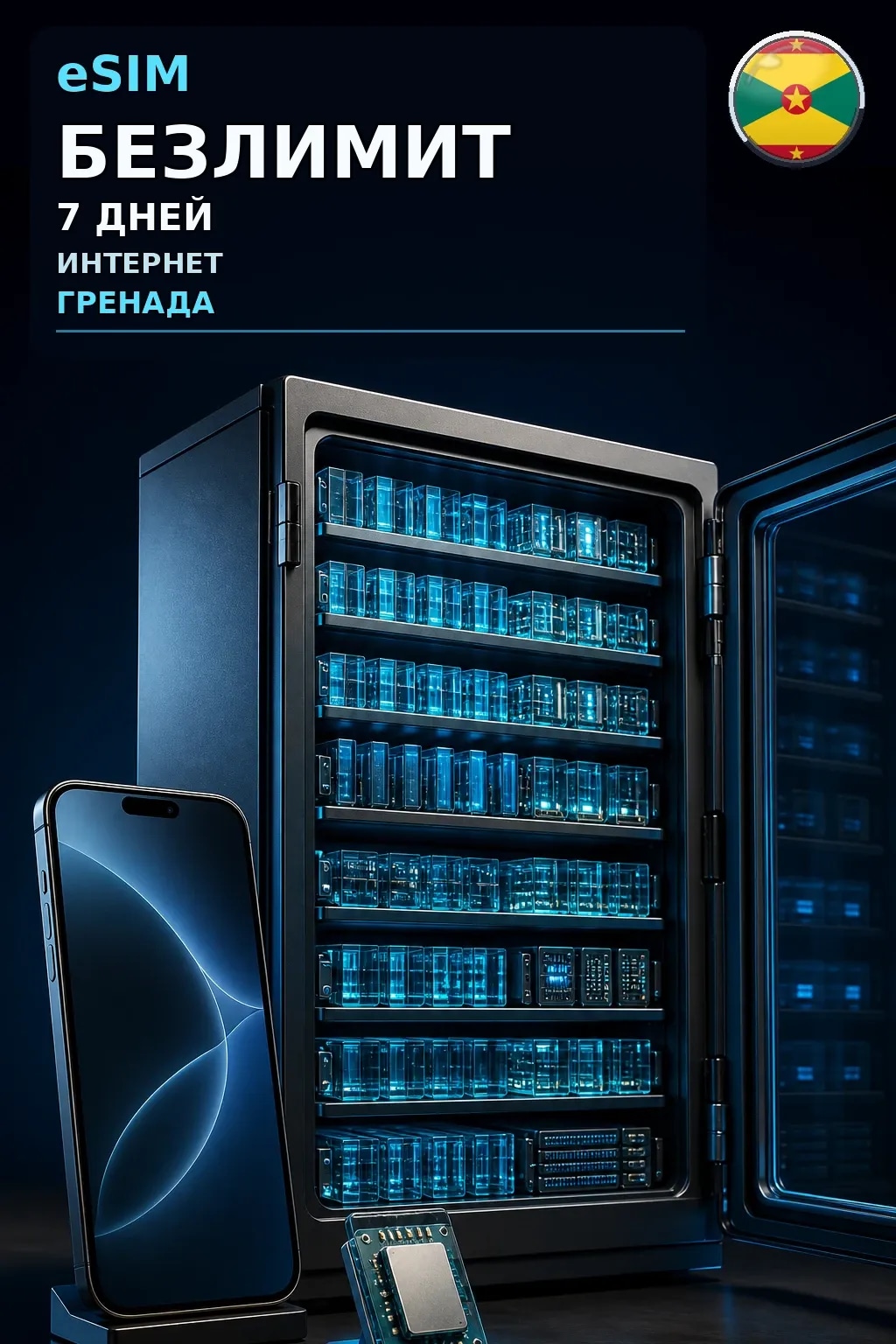 eSIM Гренада — БЕЗЛИМИТ, 7 дней — интернет