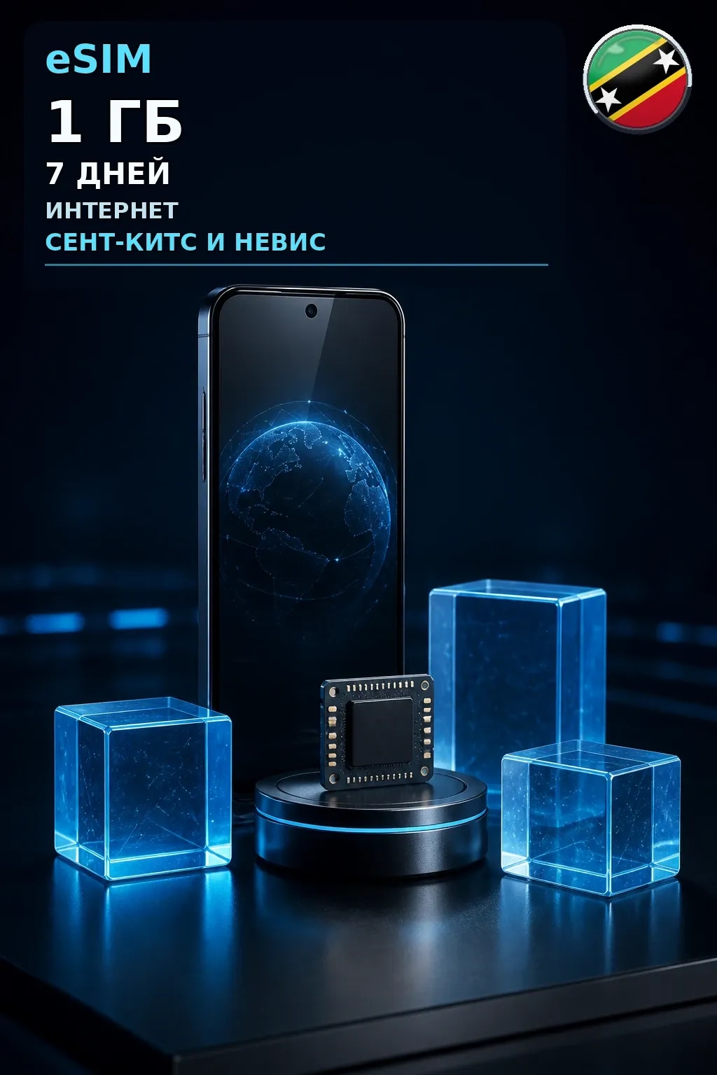 eSIM Сент-Китс и Невис — 1 ГБ, 7 дней — интернет